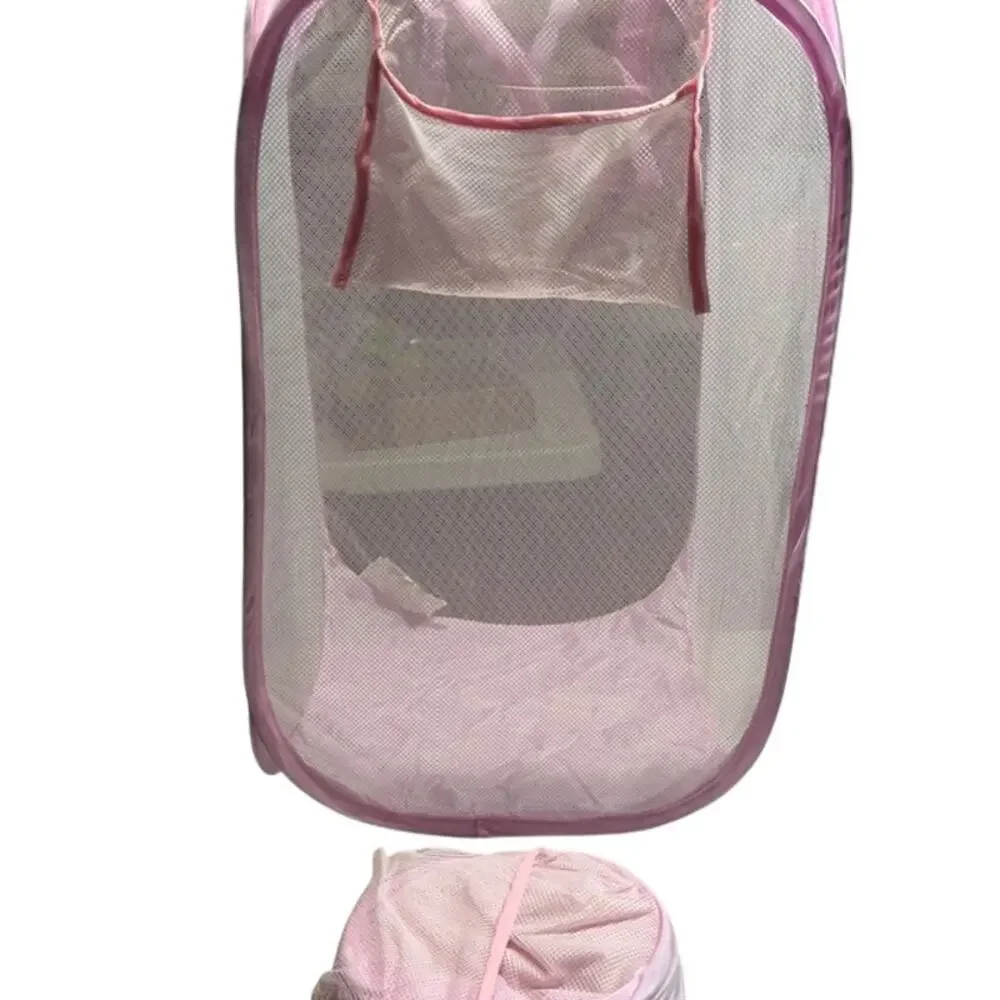 2 Pack Pink Pop Up Laundry Hamper Foldable Mesh Clothes Basket Collapsible New